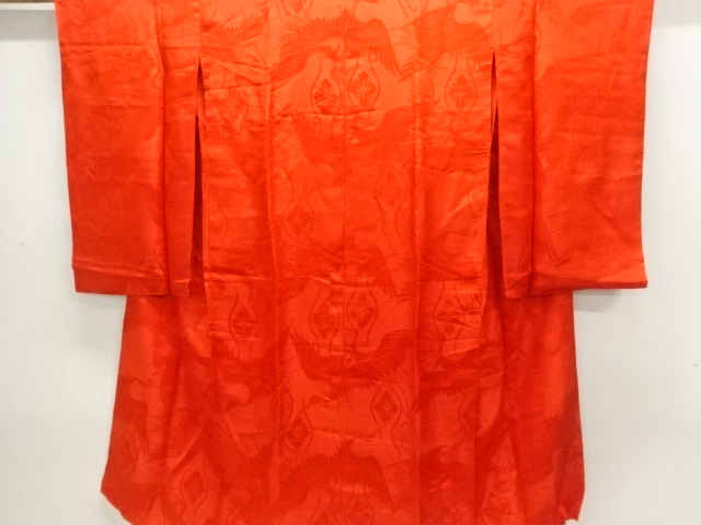JAPANESE KIMONO / ANTIQUE JUBAN / CRANE PATTERN WOVEN DELAINE HANATACH